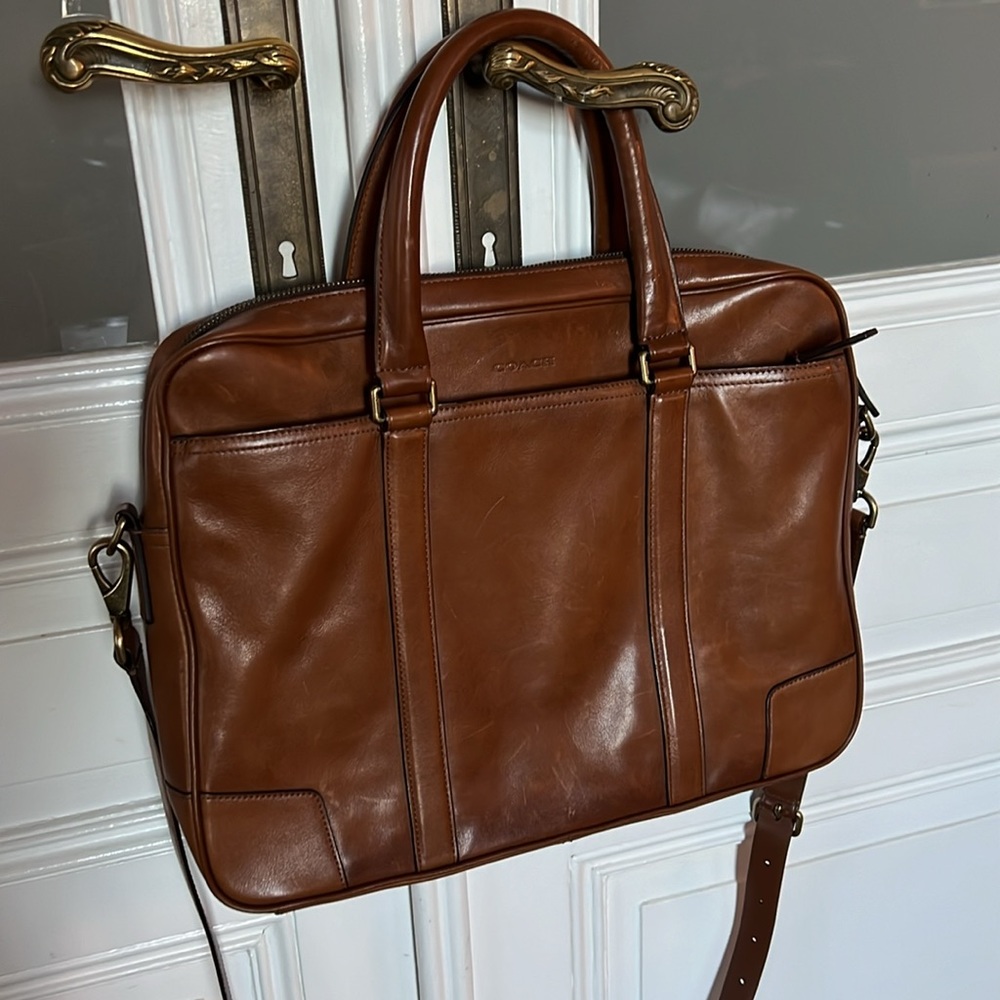 Coach Cognac Brown Leather Computer Bag Briefcase